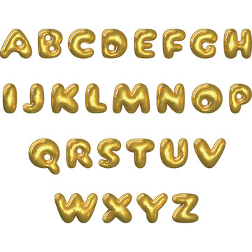 gold 3d metallized balloon text alphabet sticker pnd