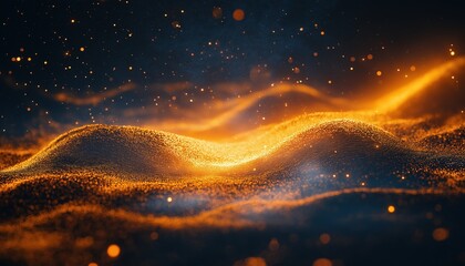 Glowing Orange Gold Particle Waves - Digital Abstract Bokeh Background