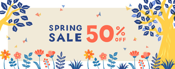 ラフなタッチの植物のイラストのバナーテンプレート_1