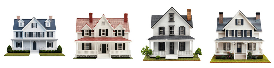 Collection of charming traditional style houses in a picturesque suburban neighborhood featuring diverse architectural designs landscaped yards and a cozy residential atmosphere