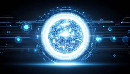Fototapeta premium Futuristic glowing digital sphere with circuit board patterns on display