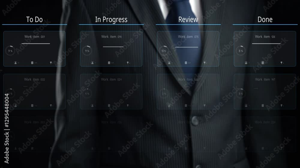 Poster business person organizes tasks and things to do into categories, streamlining review project manage