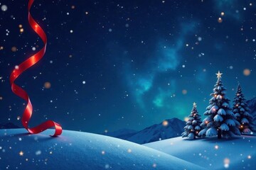 Naklejka premium Christmas Greeting Banner Swirl Ribbons Starry Night Sky, Christmas decorations, starry sky, festive lighting