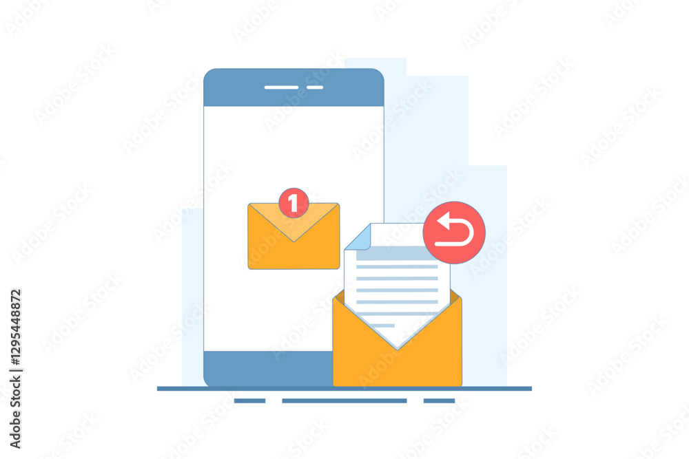 Poster email service email reply concept. new message notification on smartphone screen. email for receivin