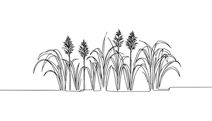 Continuous one single minimal line drawing rice tree