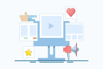 brand awareness campaign concept, Social Media Advertising, Social media advertising for audience engagement, marketing campaign, public relations in social media promotion. flat vector illustration.