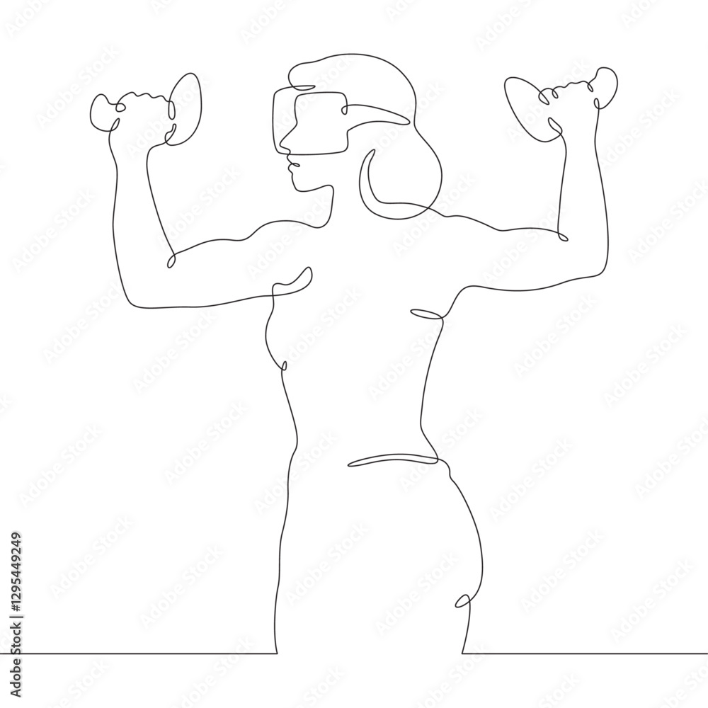 Poster continuous one line drawing woman in virtual reality. girl in vr headset. high technology. one conti