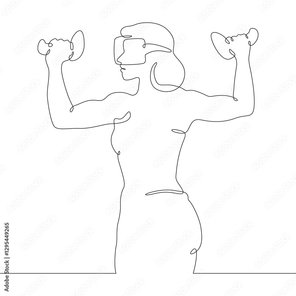 Poster continuous one line drawing woman in virtual reality. girl in vr headset. high technology. one conti