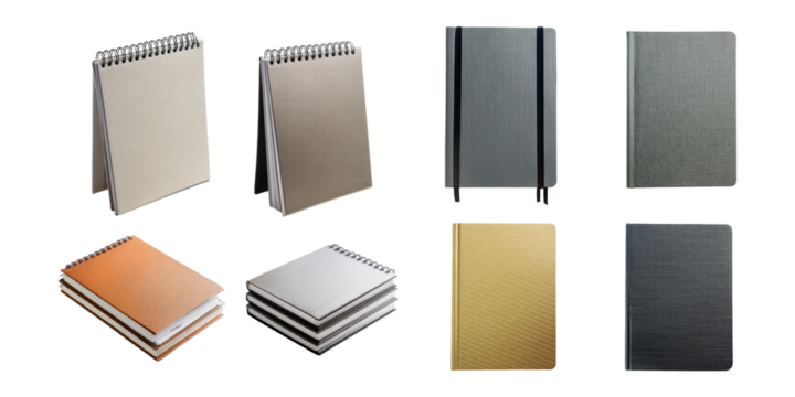 Various Notebook Designs on Transparent Background