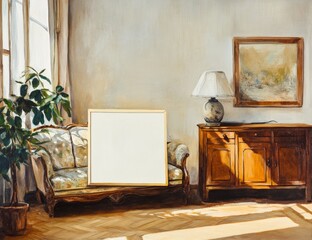 Empty Frame in Parisian Interior; Sunlight streams in