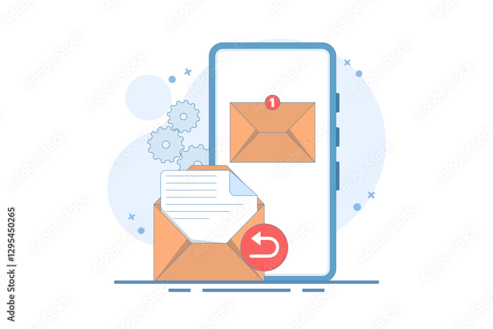 Poster email service email reply concept. new message notification on smartphone screen. email for receivin