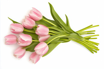 Obraz premium Beautiful bouquet of pink tulips arranged elegantly on white background for special occasions