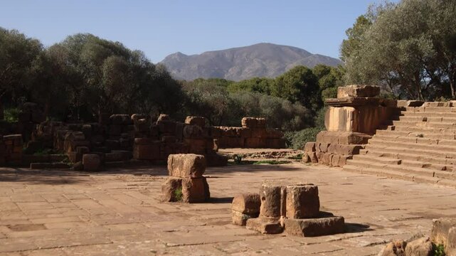 old temple ruins in Tipasa colonia Roman province located in coastal central Algeria UNESCO World Heritage Site panoramic view