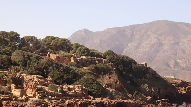aerial panoramic view of Tipasa colonia in the Roman province Mauretania Caesariensis located in coastal central Algeria UNESCO World Heritage Site
