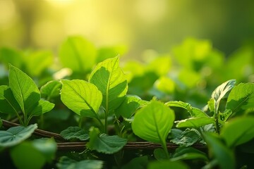 Fresh Green Leaves in Sunlight - Close-up of Vibrant Foliage
