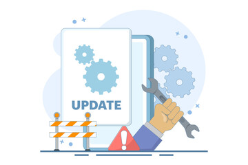System Maintenance Concept, Smartphone Software Update Screen, Update Process, Software Installation, Operating System, Operating System Support. Flat Vector Illustration on Background.