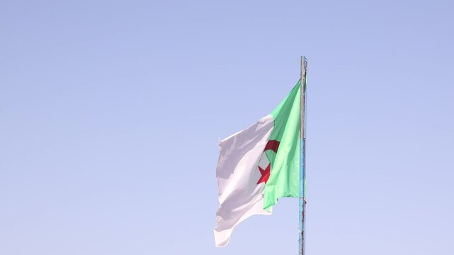 Algerian flag waving against blue sky Algeria national symbol