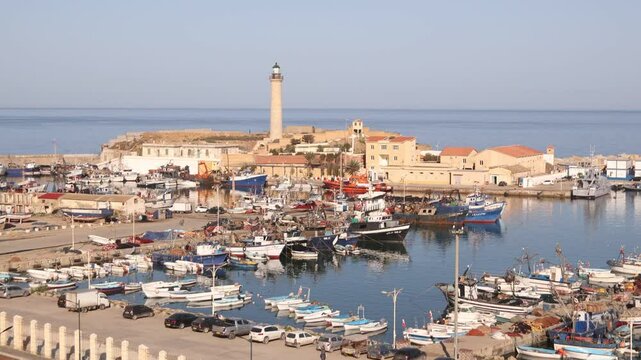 Panoramic view of the port of Cherchell town on Algeria's Mediterranean coast west of Algiers Tipaza Province