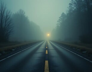 Misty Road: A Serene, Ethereal Highway Scene
