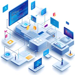 Simple yet effective graphic depiction of a laptop beside a desktop computer for digital use