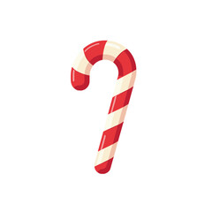 Festive candy cane illustration with vibrant red and white stripes, embodying holiday cheer in a simple, classic design.