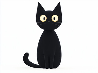 Fototapeta premium Character of a black cartoon cat with large eyes showcasing simplicity and charm in a minimal setting