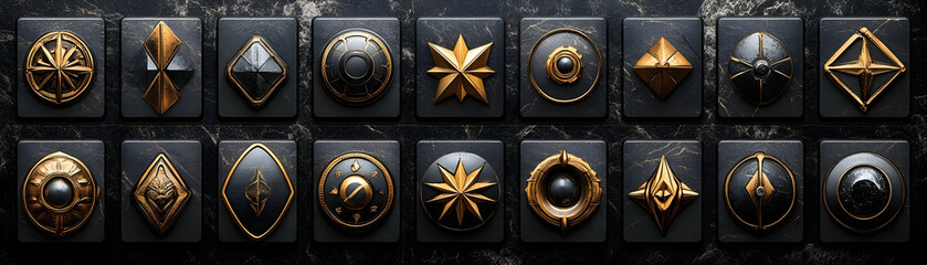 Fototapeta premium Gold & Black 3D Geometric Icons