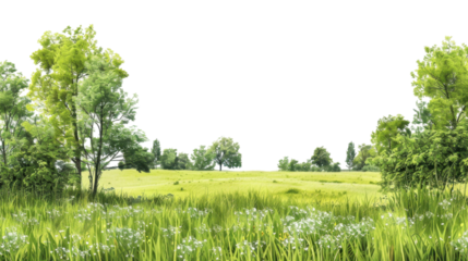 Green meadow landscape with transparent background, perfect for photo editing