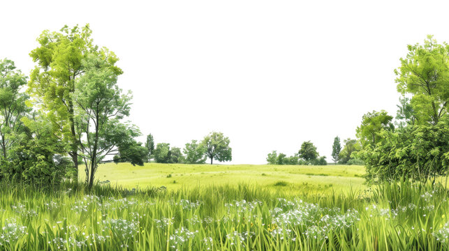 Green meadow landscape with transparent background, perfect for photo editing