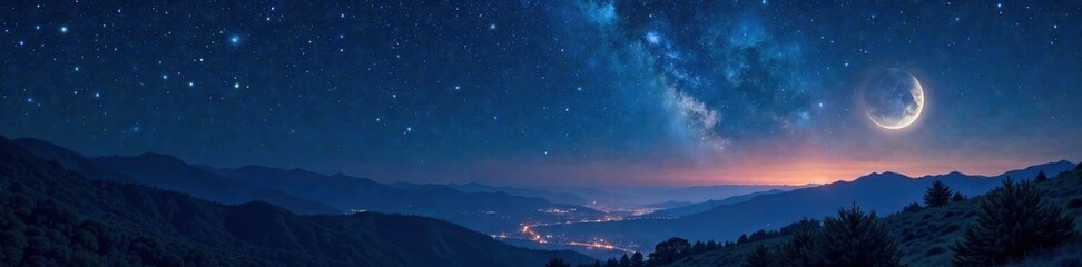 Fototapeta premium Dark canvas with twinkling stars and moonlight glow, beauty, stars, galaxy