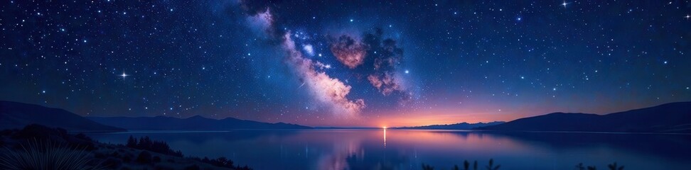 Fototapeta premium Dark celestial landscape with twinkling stars , space, night sky, universe