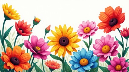 A vibrant collection of colorful flowers, perfect for flower cards.