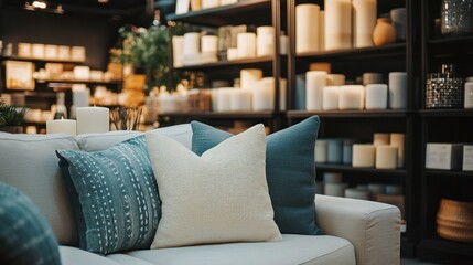 Cozy Living Room Sofa With Decorative Pillows and Candles