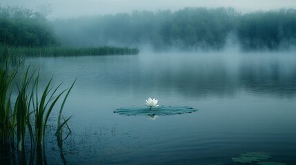 Lotus Bloom: Misty Lake Serenity 