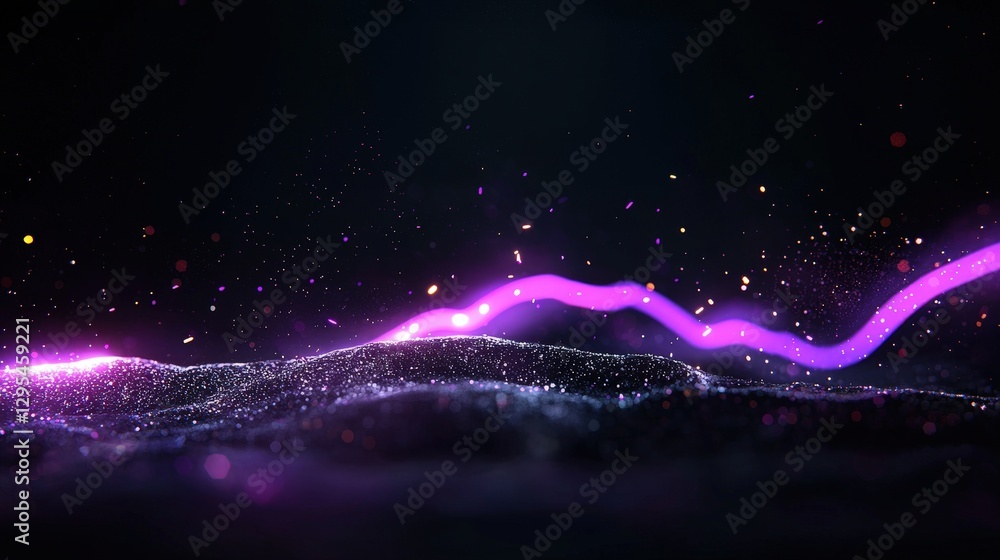 Poster abstract glowing wave over textured particles with a dark blurred background