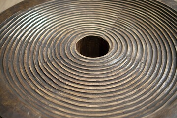 Naklejka premium Circular wood carving, detail, studio, concentric rings