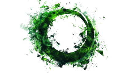 Green fire and smoke creating a circle on transparent background