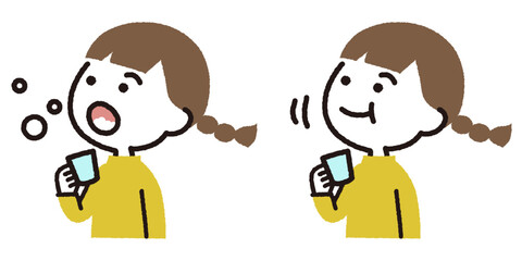うがいをする子供のベクターイラスト_女の子