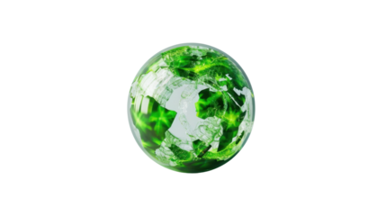 Green energy covering planet earth rotating on transparent background