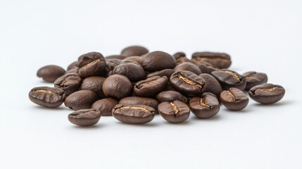 Freshly Roasted Coffee Beans Stacked on a Light Background Textured