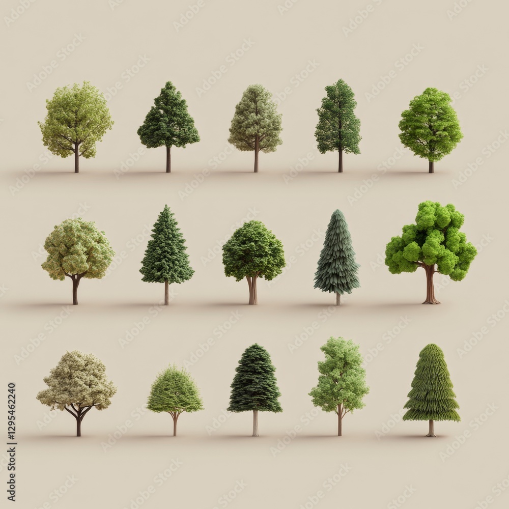 Aufkleber various tree types displayed on neutral background for design use