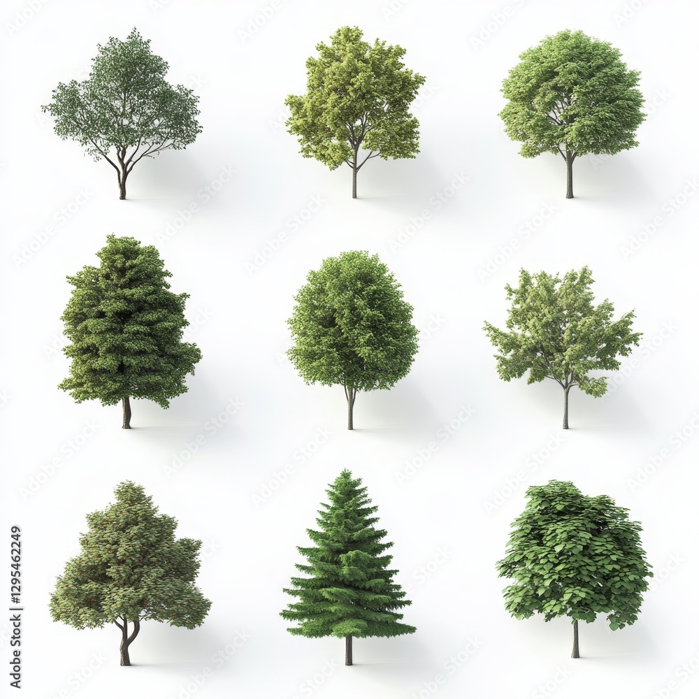 Poster collection of diverse trees showing various leaf types and shapes