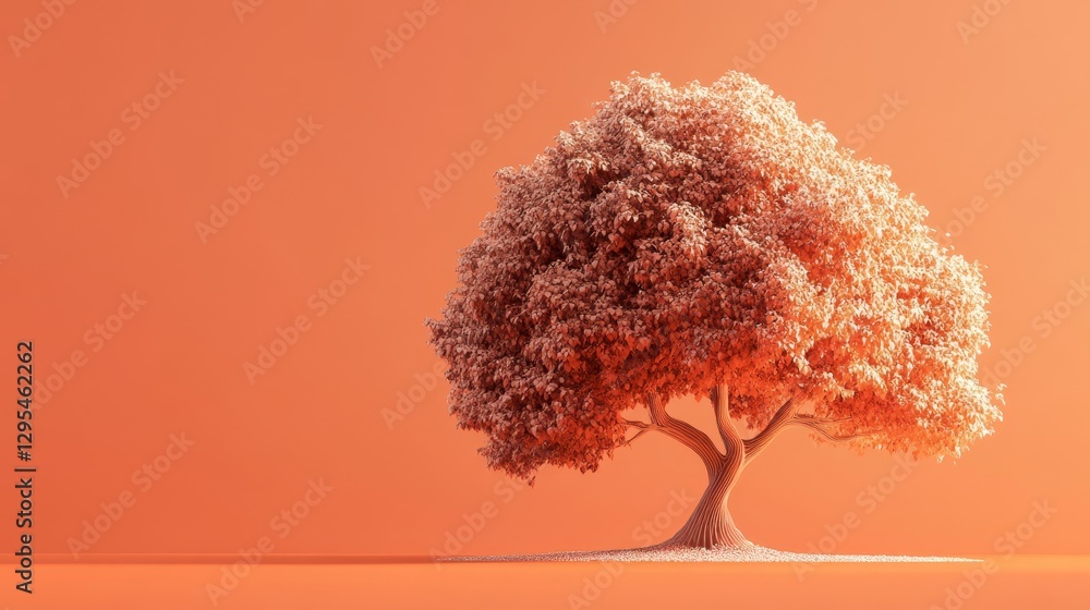 Poster elegant single tree with vibrant orange background in minimalist style