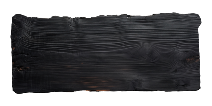 Black burnt wooden plank isolated on transparent background - Powered by Adobe