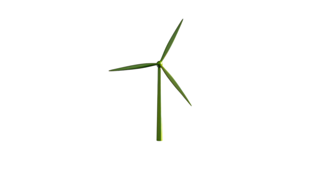 Green wind turbine rotating with transparent background