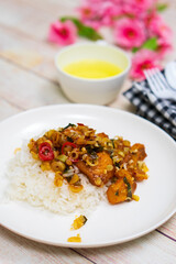 DEEP fried fish with herb & spicy sauce with rice