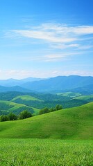 Fototapeta premium Vibrant Green Hills and Blue Sky Landscape