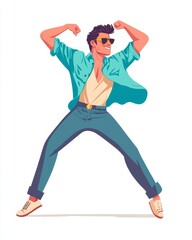 flat art illustration of a male disco dancer. 