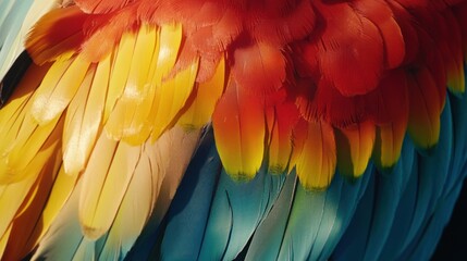 Fototapeta premium Macaw feathers display vibrant colors red yellow and blue