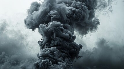 Ethereal swirling black smoke, an elegant abstract pattern drifting over stark white background for striking visual designs